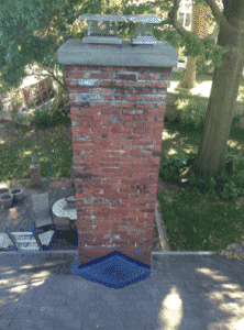 After we poured a new crown there is now an overhanging edge that will protect the brickwork and installed a cap to help address the water leak concern After we poured a new crown there is now an overhanging edge that will protect the brickwork and installed a cap to help address the water leak concern