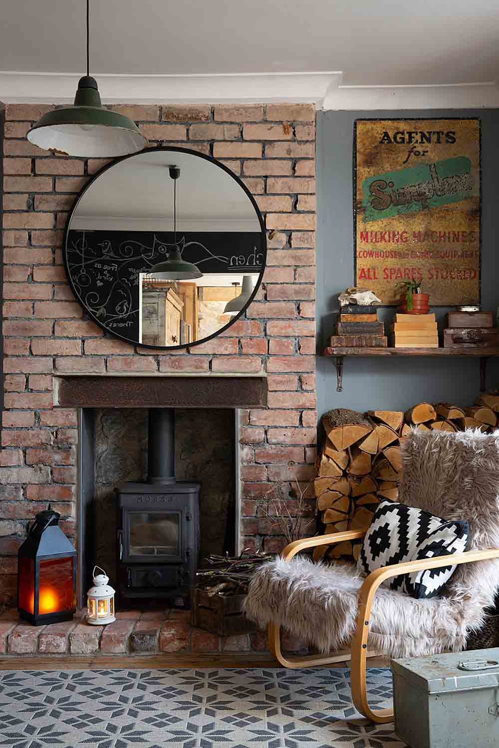 Exposed Brick Fireplace