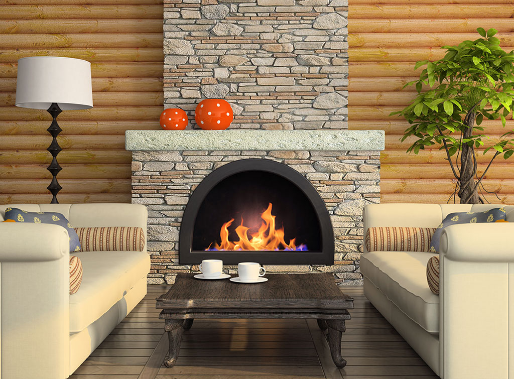 modern interior with fireplace