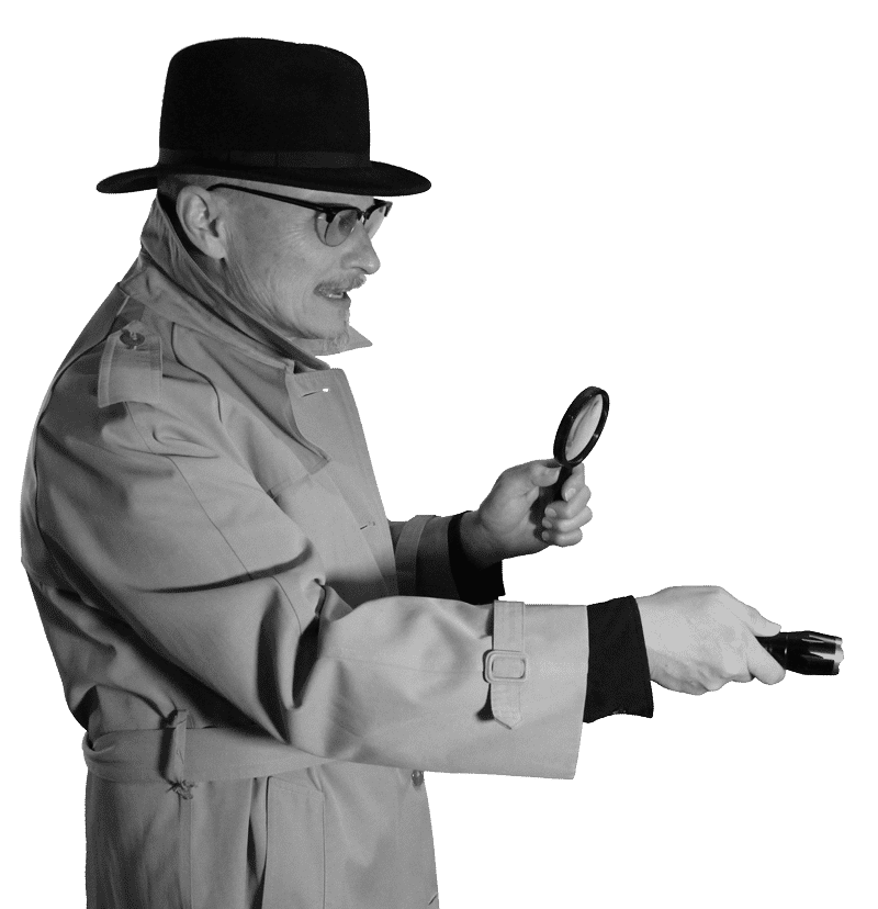 Chimney Detective® Bob with flashlight and magnifying glass