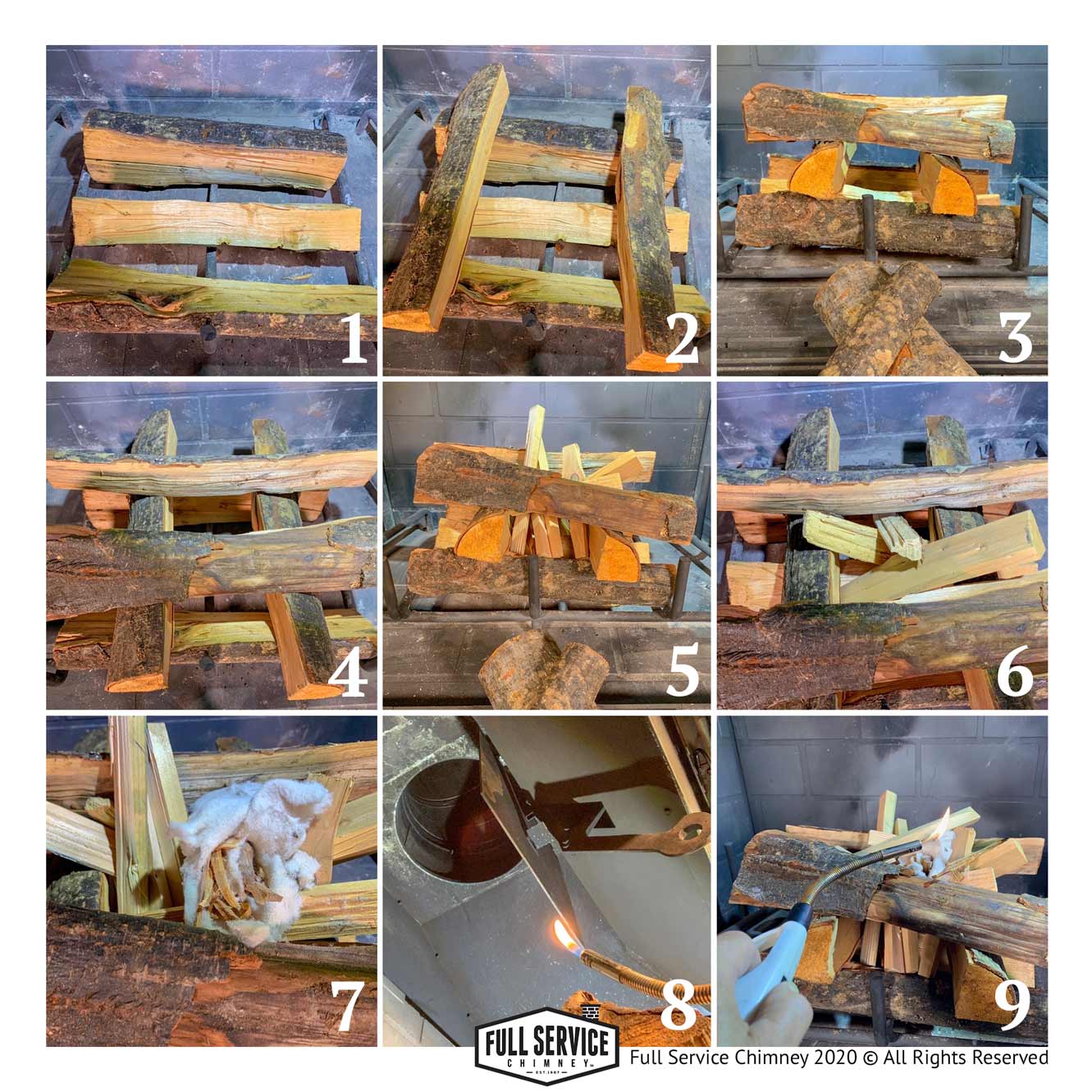 Steps 1-9 How to an Build Upside Down Fire in Fireplace