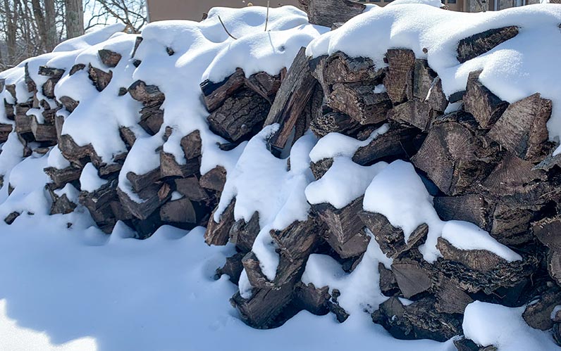 Snow Covered Woodpile in Winter