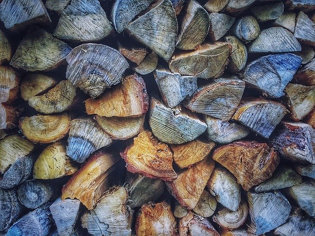 odd shaped firewood logs stacked