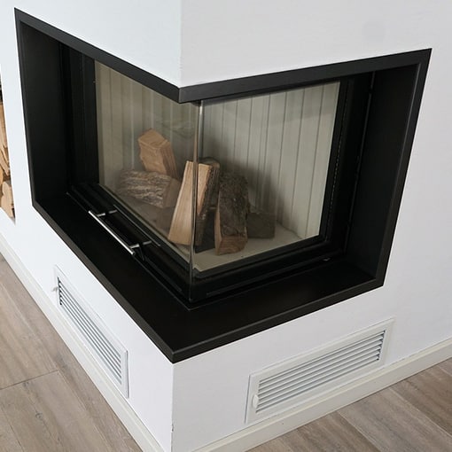 Glass Doors on a Corner Fireplace 