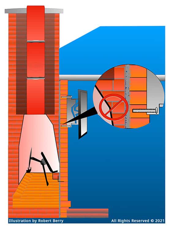 Fireplace TV mount anchors can penetrate smoke chamber